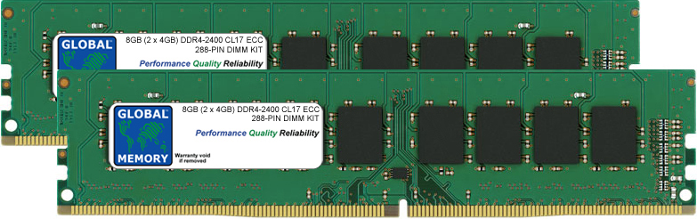 8GB (2 x 4GB) DDR4 2400MHz PC4-19200 288-PIN ECC DIMM (UDIMM) MEMORY RAM KIT FOR SERVERS/WORKSTATIONS/MOTHERBOARDS